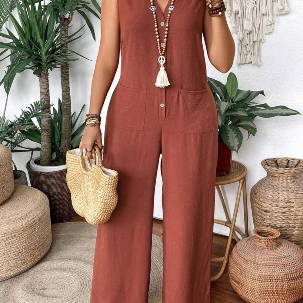 Rust Sleeveless Jumpsuit
